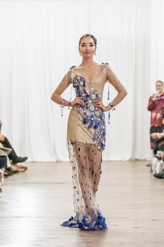 Model walking the 2022 Le Pasefika Runway