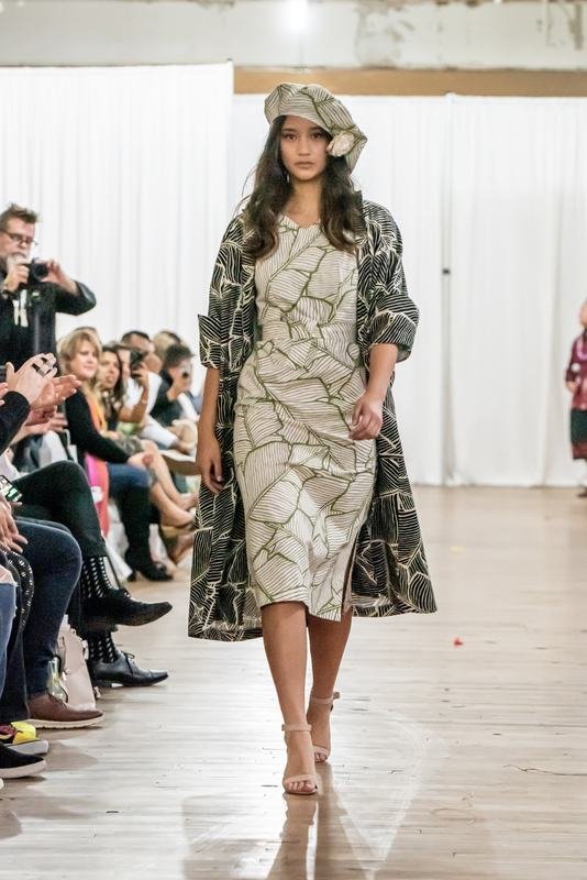 Model walking the 2022 Le Pasefika Runway