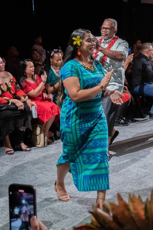 Model walking the 2023 Le Pasefika Runway