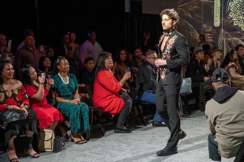 Designer piece on stage at Le Pasefika Runway 2023