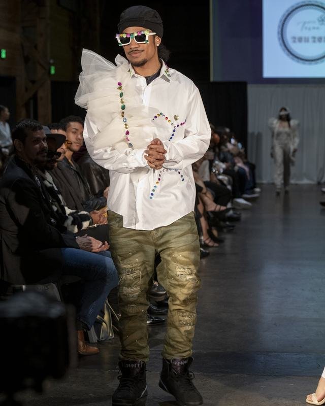 Model walking the 2024 Le Pasefika Runway