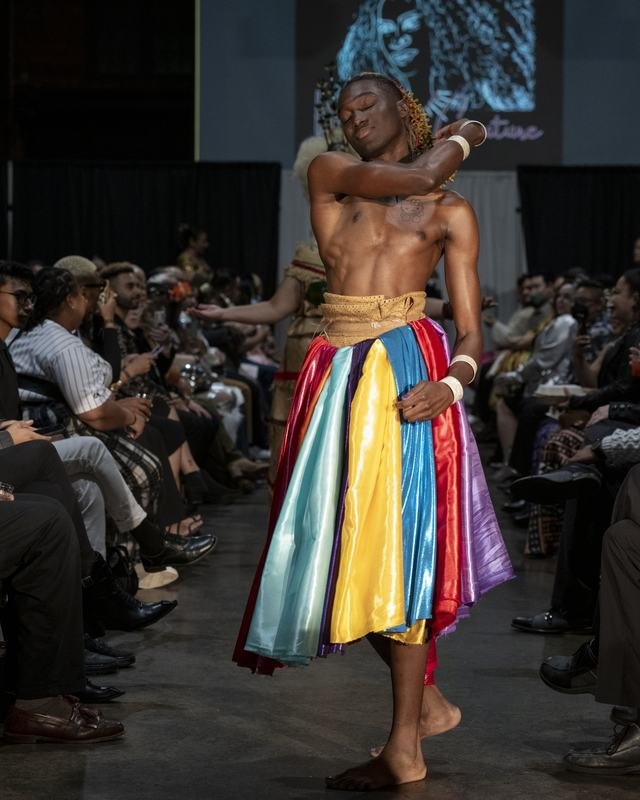 Designer piece on stage at Le Pasefika Runway 2024
