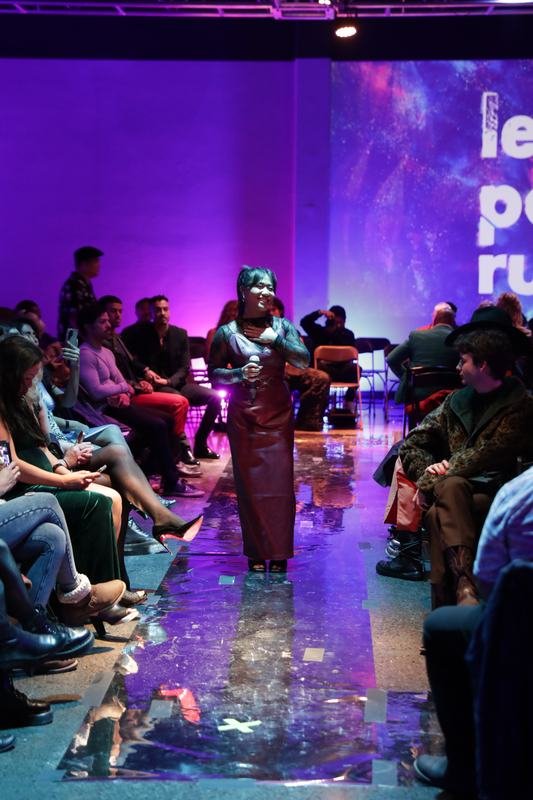 Model on the Le Pasefika Runway 2025 stage