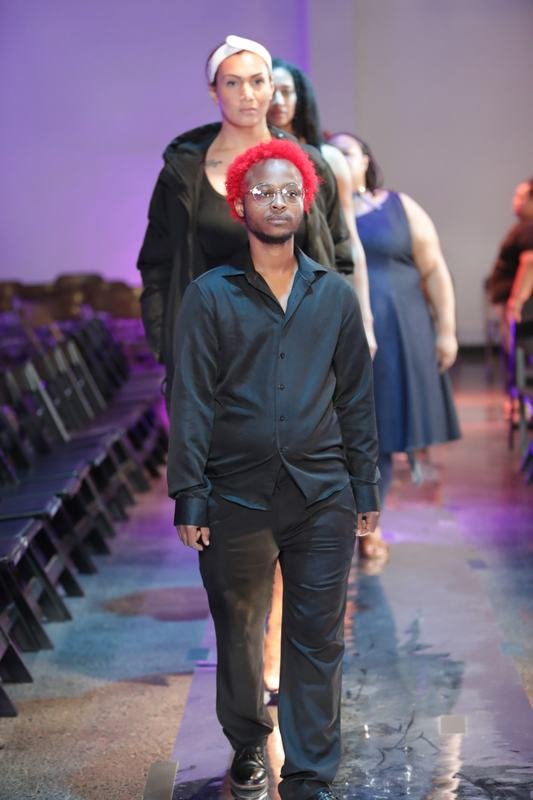 Runway look from the 2025 Le Pasefika Runway show at Porsche Studio Portland